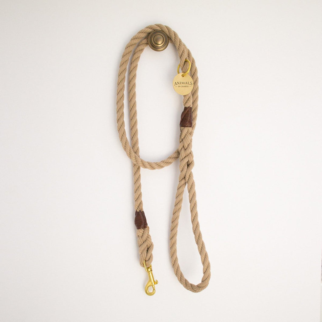 All Weather: Sand Brown + Brass Rope Dog Leash