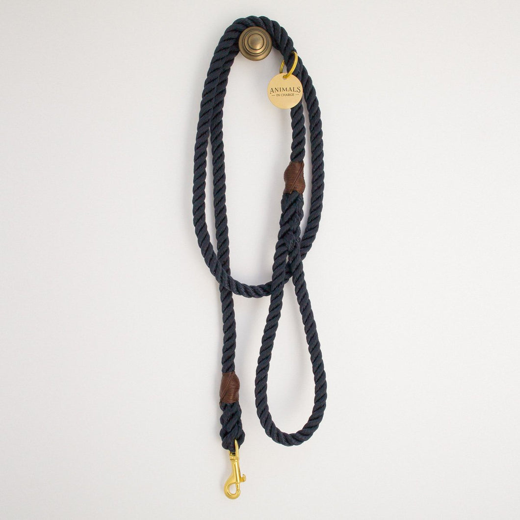 All Weather: Royal Navy + Brass Rope Dog Leash