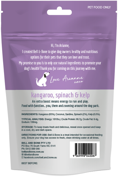 Freeze Dried Dog Treats - Kangaroo with Spinach and Kelp 100g